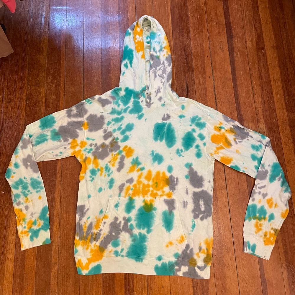 MNML Tie-Dye Hoodie in Teal, Orange, and Gray